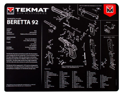 BECK TEK, LLC (TEKMAT) TEKR20BER92 Beretta 92 Ultra Premium Cleaning Mat Parts D