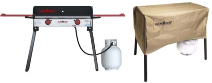 Camp Chef Pro 60X 2 Burner Stove with Tan Patio Cover