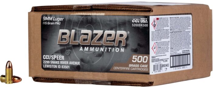 CCI Ammunition Blazer 9mm 115 Grain Full Metal Jacket Brass Cased Pistol Ammunition