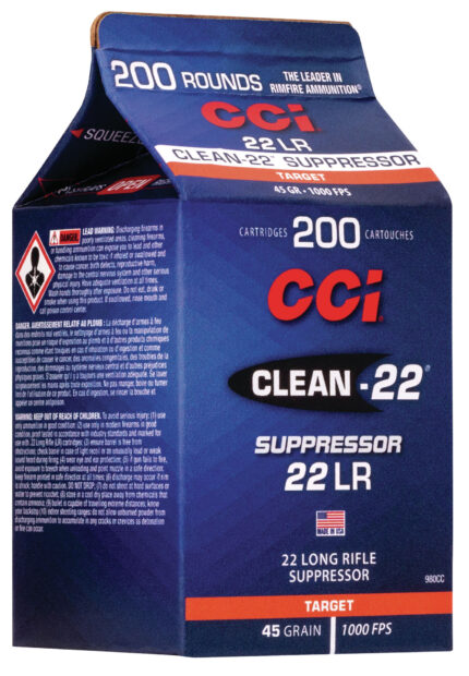 CCI Ammunition Clean-22 Suppressor .22 Long Rifle 45 Grain Lead Round Nose Rimfire Ammunition