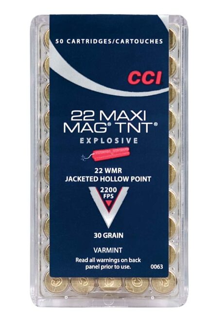 CCI Ammunition Maxi-Mag .22 Winchester Magnum Rimfire 30 Grain TNT Jacketed Hollow Point Rimfire Ammunition