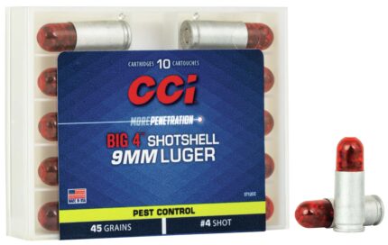 CCI Ammunition Pest Control Big 4 Shotshell 9mm Luger 45 Grain Shotshell Centerfire Pistol Ammunition