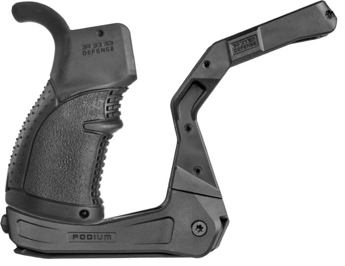 FAB Defense AR-15 Quick Deployment Bipod with an Integrated AGR-43 Pistol Grip