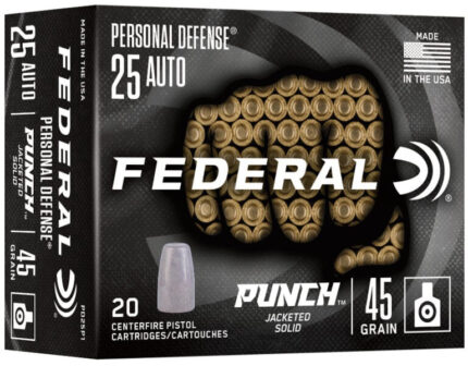 Federal 25 ACP 45 Grain Punch Hollow Point Pistol Ammunition