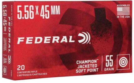 Federal Champion 5.56x45mm NATO 55 Grain Jacketed Soft Point (JSP) Brass Cased Rifle Ammunition