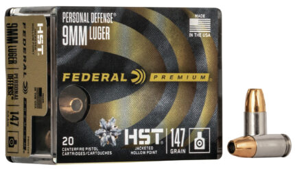Federal Premium 9 mm Luger 147 Grain HST Jacketed Hollow Point Nickel Plated Brass Cased Centerfire Pistol Ammunition