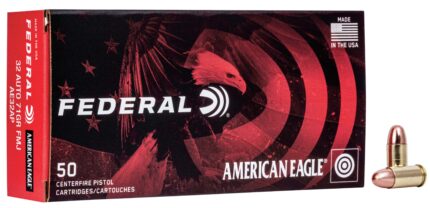 Federal Premium American Eagle Handgun 32 Auto 71 Grain Full Metal Jacket Brass Cased Centerfire Pistol Ammunition