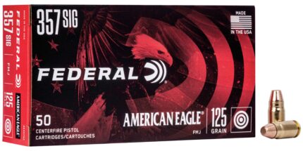 Federal Premium American Eagle Handgun 357 Sig 125 Grain Full Metal Jacket Brass Cased Centerfire Pistol Ammunition