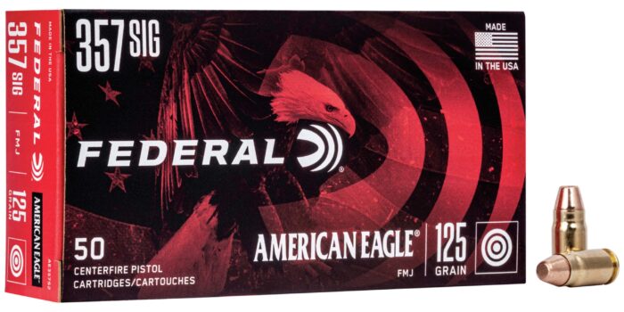 Federal Premium American Eagle Handgun 357 Sig 125 Grain Full Metal Jacket Brass Cased Centerfire Pistol Ammunition
