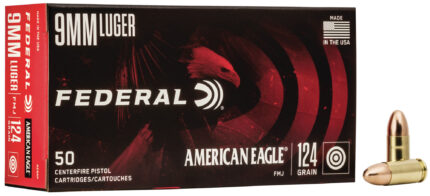 Federal Premium American Eagle Handgun 9 mm Luger 124 Grain Full Metal Jacket Centerfire Pistol Ammunition