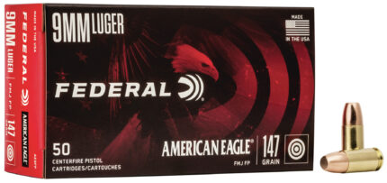 Federal Premium American Eagle Handgun 9mm Luger 147 Grain Full Metal Jacket Brass Cased Centerfire Pistol Ammunition