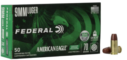 Federal Premium American Eagle Indoor Range Training 9mm Luger 70 Grain Lead-Free Ball Centerfire Pistol Ammunition