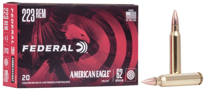 Federal Premium American Eagle Rifle 223 Rem 62 Grain Full Metal Jacket Boat Tail Brass Cased Centerfire Rifle Ammunition