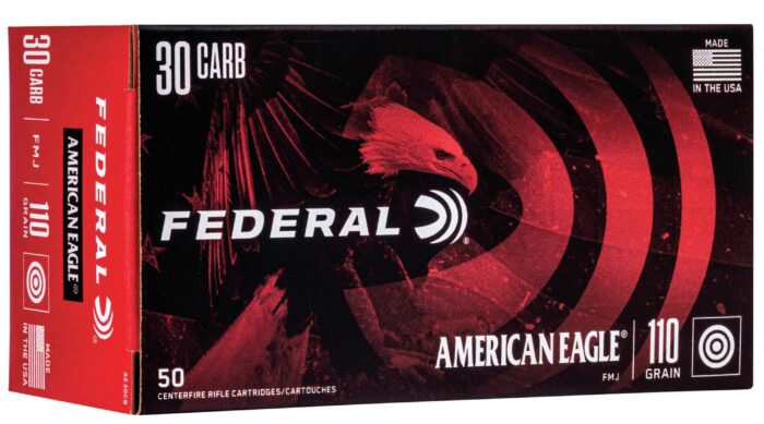 Federal Premium American Eagle Rifle 30 Carbine 110 Grain Full Metal Jacket Brass Cased Centerfire Rifle Ammunition