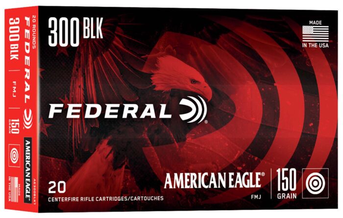 Federal Premium American Eagle Rifle 300 Blackout 150 Grain Full Metal Jacket Boat Tail Brass Cased Centerfire Rifle Ammunition