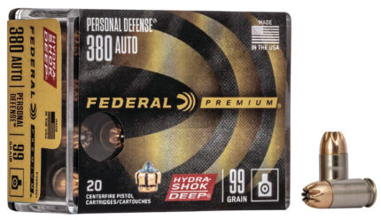 Federal Premium Centerfire Handgun Ammunition .380 ACP 99 Grain Hydra-Shok Deep Jacketed Hollow point Centerfire Pistol Ammunition