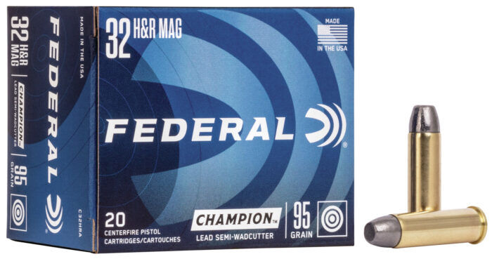 Federal Premium Champion Training 32 H&R Magnum 95 Grain Brass Cased Semi-Wadcutter Centerfire Pistol Ammunition