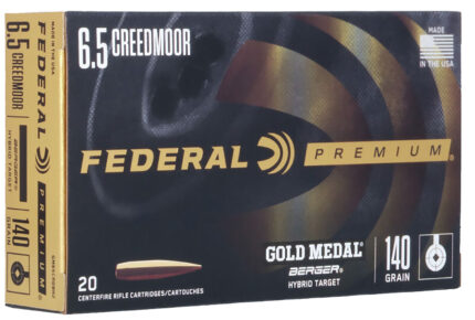 Federal Premium Gold Medal 6.5mm Creedmoor 140 Grain Berger Hybrid Target Brass Cased Centerfire Rifle Ammunition