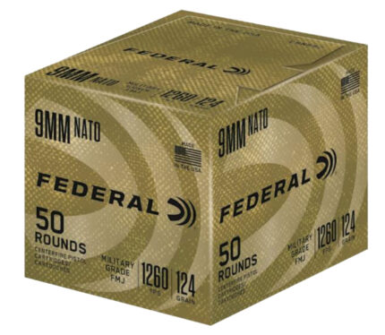 Federal Premium Military Grade 9 mm NATO 124 Grain Full Metal Jacket Brass Cased Centerfire Pistol Ammunition
