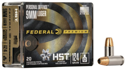 Federal Premium Personal Defense HST 9mm Luger 124 Grain Jacketed Hollow Point Nickel-Plated Cased Centerfire Pistol Ammunition