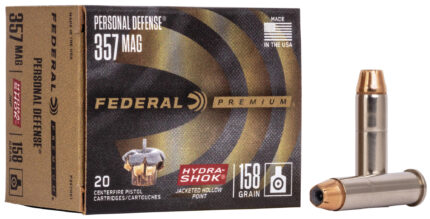 Federal Premium Personal Defense Hydra-Shok 357 Magnum 158 Grain Jacketed Hollow Point Centerfire Pistol Ammunition