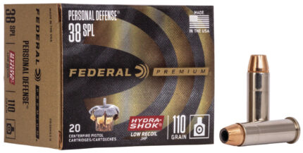 Federal Premium Personal Defense Hydra-Shok Low Recoil 38 Special 110 Grain Jacketed Hollow Point Centerfire Pistol Ammunition