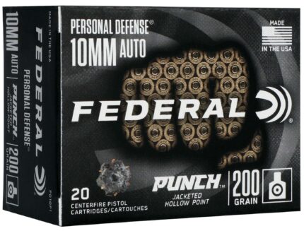 Federal Premium Personal Defense Punch 10mm Auto 200 Grain Jacketed Hollow Point Nickel Plated Brass Cased Centerfire Pistol Ammunition