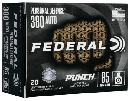 Federal Premium Personal Defense Punch 380 Auto 85 Grain Jacketed Hollow Point Brass Cased Centerfire Pistol Ammunition