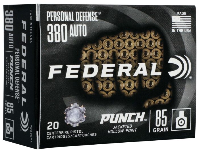 Federal Premium Personal Defense Punch 380 Auto 85 Grain Jacketed Hollow Point Brass Cased Centerfire Pistol Ammunition