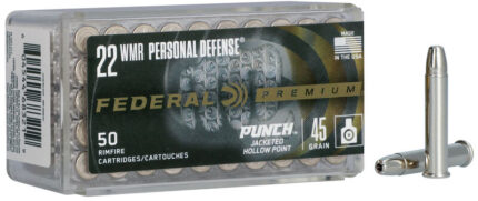 Federal Premium Personal Defense Punch Rimfire .22 WMR 45 Grain Jacketed Hollow Point Nickel-Plated Brass Cased Ammunition
