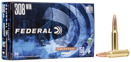 Federal Premium POWER-SHOK .308 Winchester 150 Grain Copper Hollow Point Brass Cased Centerfire Rifle Ammunition