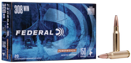 Federal Premium Power-Shok .308 Winchester 150 Grain Jacketed Soft Point Centerfire Rifle Ammunition