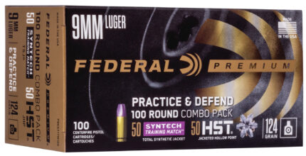 Federal Premium Practice & Defend 9mm Luger 124 Grain HST JHP/Syntech TSJ Centerfire Pistol Ammunition