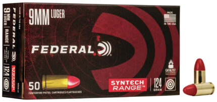 Federal Premium Syntech Range 9mm Luger 124 Grain Syntech Jacket Flat Nose Centerfire Pistol Ammunition