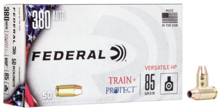 Federal Premium Train & Protect 380 Auto 85 Grain Versatile Hollow Point Brass Cased Centerfire Pistol Ammunition