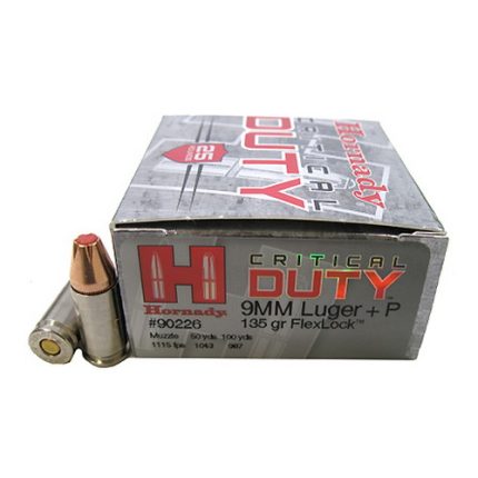Hornady Critical Duty 9 mm Luger +P 135 Grain FlexLock Centerfire Pistol Ammunition