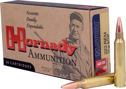 Hornady Match .223 Remington 75 Grain Boat-Tail Hollow Point Match Centerfire Rifle Ammunition
