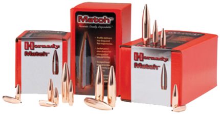 Hornady Match Rifle Bullets, 22 Caliber, .224, 68 Grain, Boat Tail Hollow Point Match