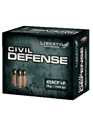 Liberty Ammunition Civil Defense .45 ACP +P 78 Grain Hollow Point Nickel-Plated Brass Cased Centerfire Pistol Ammunition