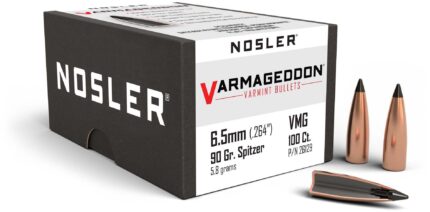 Nosler 26129 Varmageddon 6.5mm .264 90 GR Flat Base Tipped (FBT) 100 Box