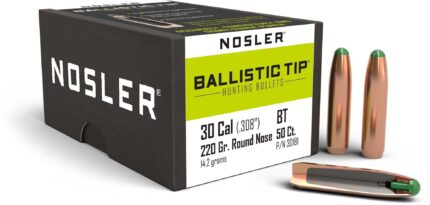 Nosler 30181 Ballistic Tip Hunting 30 Caliber .308 220 GR Round Nose (RN) 50 Box