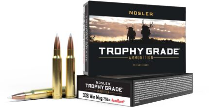 Nosler .338 Winchester Magnum AccuBond 250 grain Brass Cased Rifle Ammunition