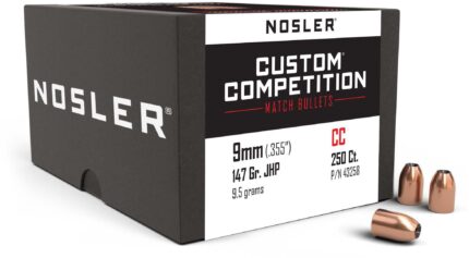 Nosler 43258 Custom Competition 9mm .355 147 GR Jacketed Hollow Point (JHP) 250