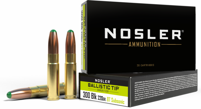 Nosler BTA 300 Blackout 220 Grain Ballistic Tip Round Nose Brass Cased Centerfire Rifle Ammunition