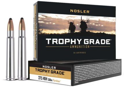 Nosler Safari .375 H&H Magnum 300 Grain Nosler Partition Nickel Plated Brass Cased Centerfire Rifle Ammunition