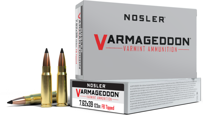 Nosler VMA 7.62x39mm 123 Grain Flat Base Tipped Varmageddon Brass Cased Centerfire Rifle Ammunition