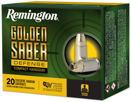Remington Golden Saber Defense Compact 9mm Luger 124 Grain Jacket Hollow Point Brass Cased Pistol Ammunition