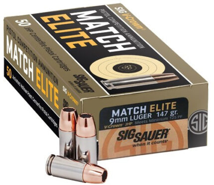 SIG SAUER V-Crown Ammo 9 mm Luger 115 grain Jacketed Hollow Point Brass Cased Centerfire Pistol Ammunition