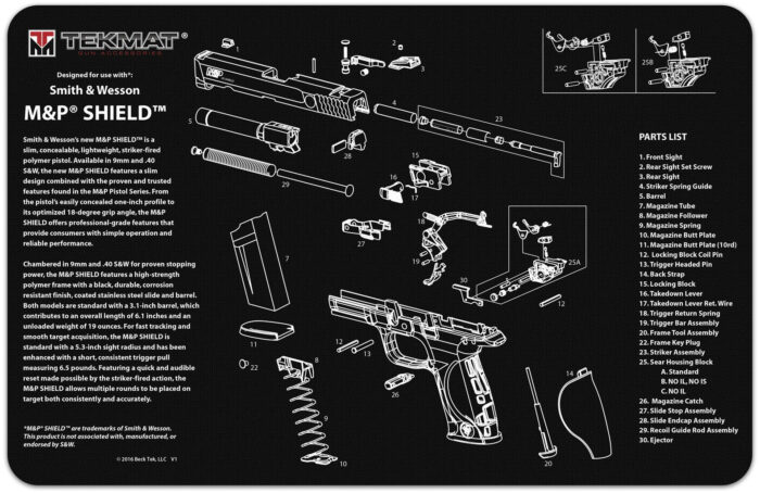 TekMat Smith & Wesson M&P Shield Gun Cleaning Mat, Black, 11 x 17