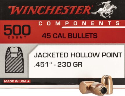 Winchester Ammo Centerfire Handgun Reloading .45 Caliber .451 230 Grain Jacketed Hollow Point Pistol Bullets